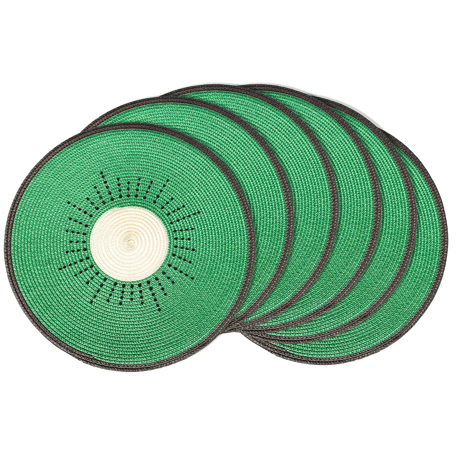 AHHFSMEI Round Braided Placemats 15 Inch Round Table Mats for Dining Tables Woven Heat Resistant Place mats Set of 6 (Kiwifruit Green)