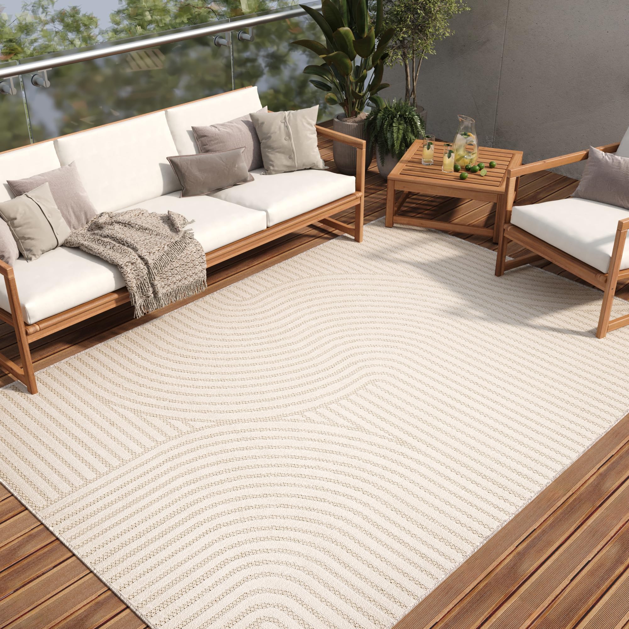 Tapis beige géométrique aspect 3D haut de gamme certifié Oeko-TEX 120x170cm