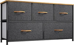 DWVO Dresser TV Stand, Fabric Dresser with 5 Drawers, Dresser for Bedroom, Wide Dresser, Storage Tower, Chest of Drawers for Closet, Living Room, Hallway, Dull Grey