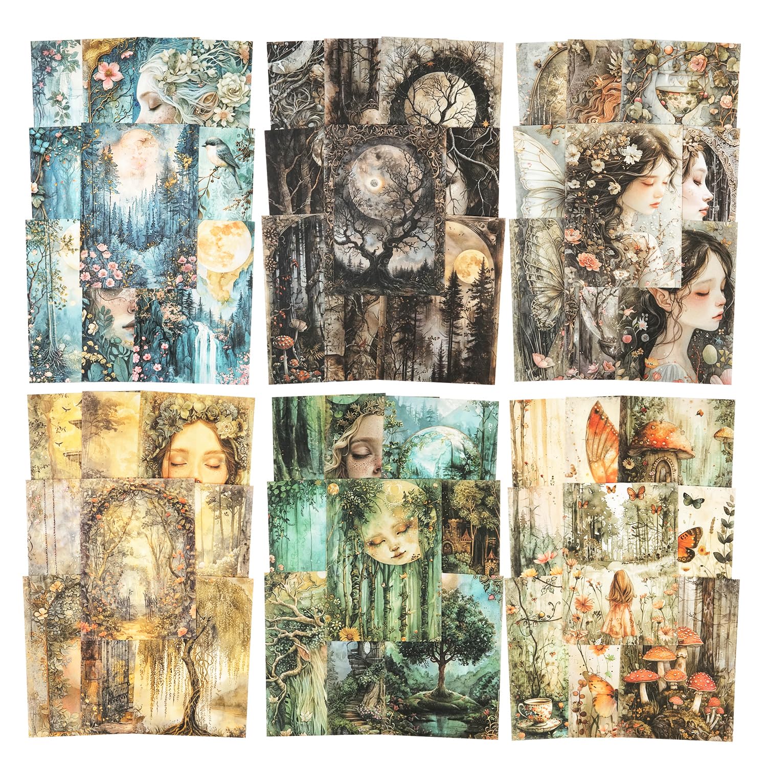 Forest Fantasy Scrapbook Paper Set, 180 PCS Vintage Nature Ephemera Pack for Junk Journaling, Scrapbooking, Crafting, DIY Projects, Diaries, and Art Supplies