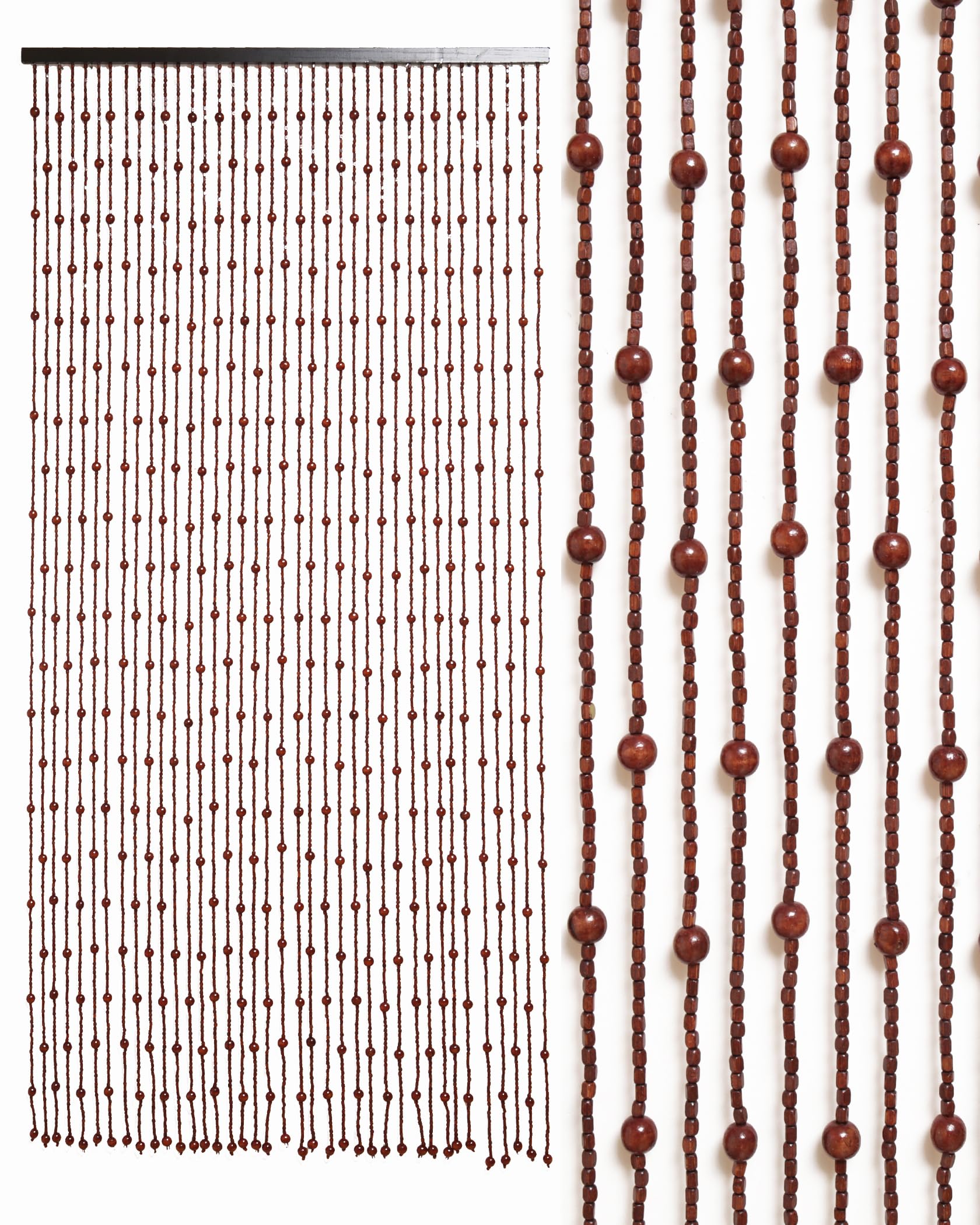 Photo 1 of 38 Strands Beaded Curtain Bamboo Curtain for Doorways Multi-Scenario Application Purely Handmade Beaded Curtain as Insect Screen for Bedroom or Balcony 35.4" x 78.7", Brown