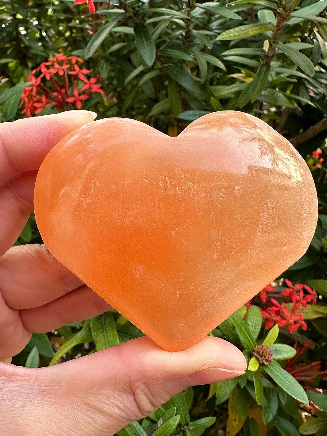 Orange Selenite Gemstone Hearts, Polished Orange Selenite Puffy Hearts, Orange Selenite Crystal Palm Stone, Orange Selenite Healing Crystal Hearts (10 Hearts