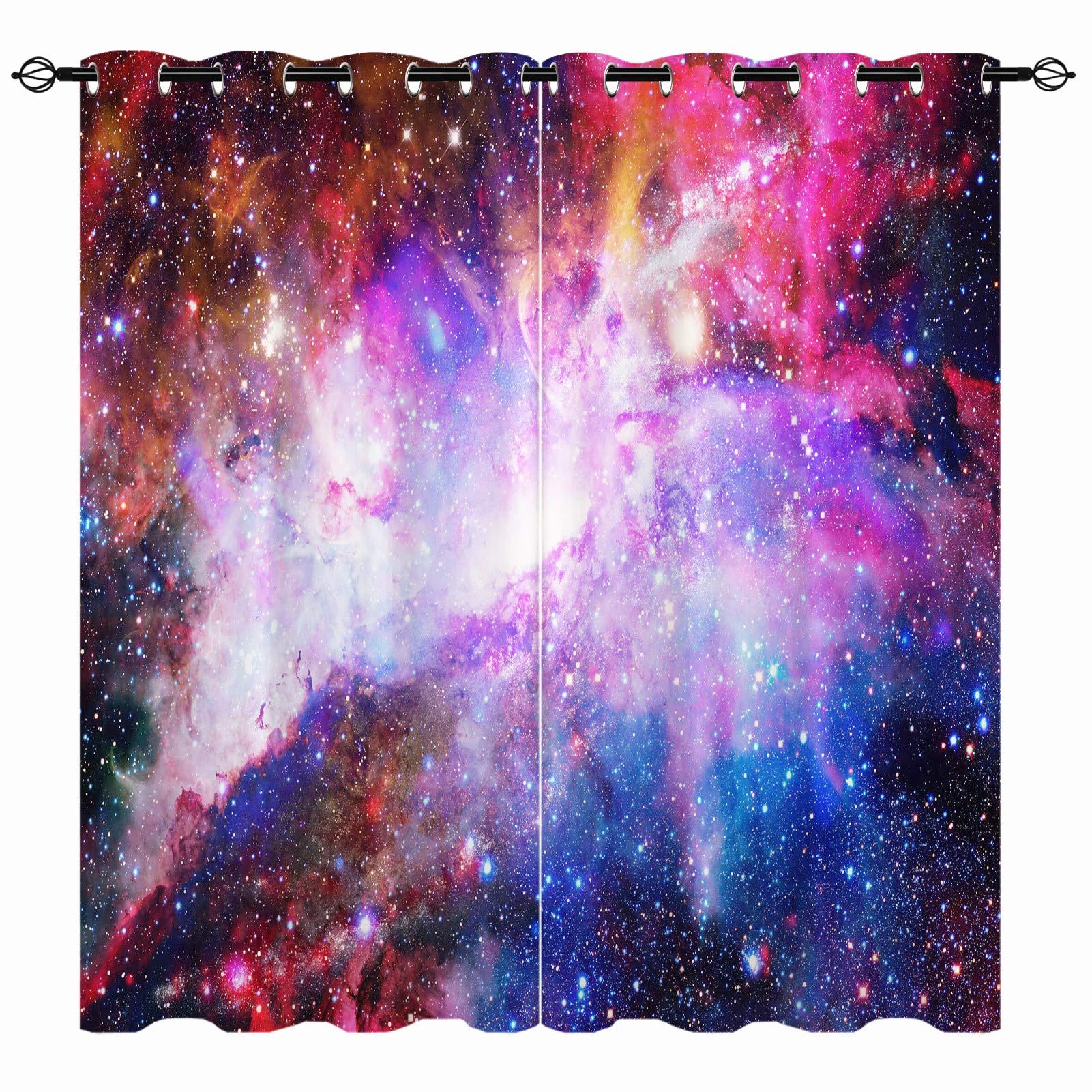 YUANZU Galaxy Space Curtains, Universe Stars Nebula Starry Sky Planet Print 3D Pattern Eyelet Thermal Insulated Blackout Curtains for Kids Boys Girls Bedroom Playroom 2 Panels Each W117cm x D183cm — image 1