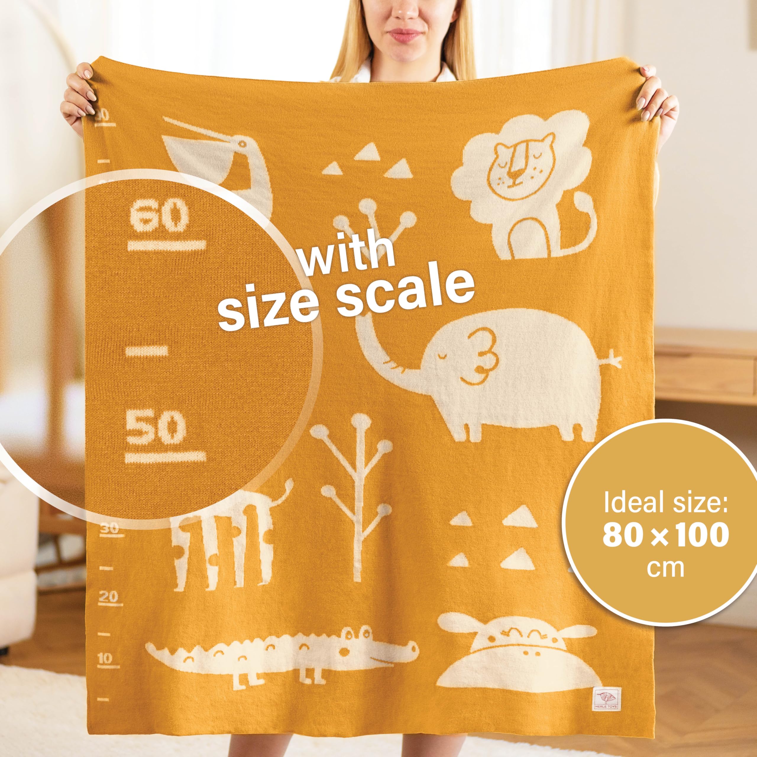 Merle Toys® Babydeken van 100% biologisch katoen, GOTS- en Oeko-Tex-gecertificeerd babydeken met gatenpatroon, babycadeau voor meisjes en jongens, geboortecadeau, olifantengrijs