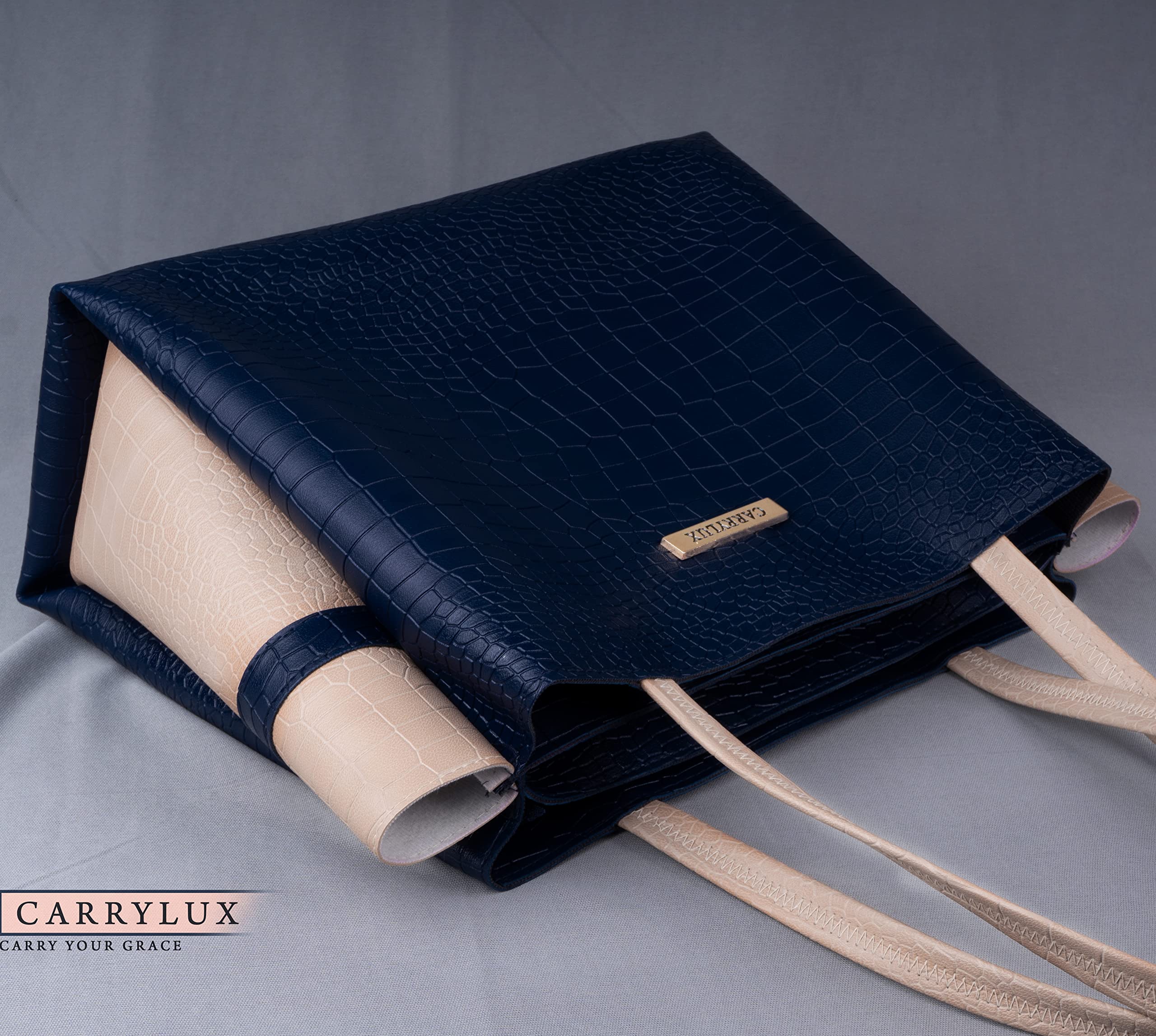 Carrylux Bolso de mano con patrón de cocodrilo de gran capacidad de dos tonos, bolsos de mano, bolso de hombro para mujer