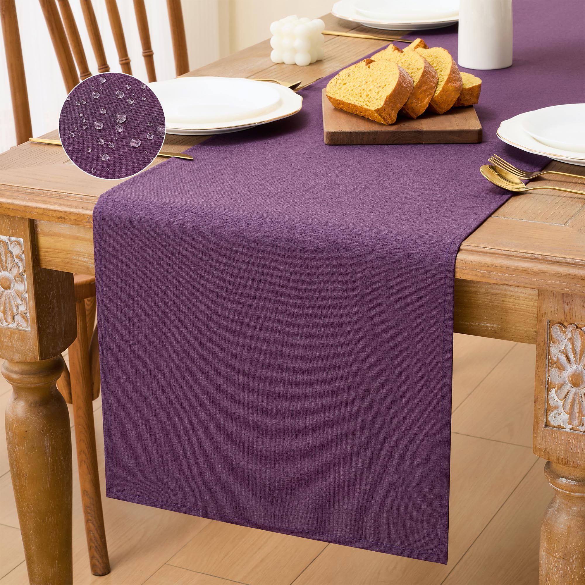 LAIDANLA Purple Waterproof Table Runner 40 x 180 cm Wipeable Table Runner