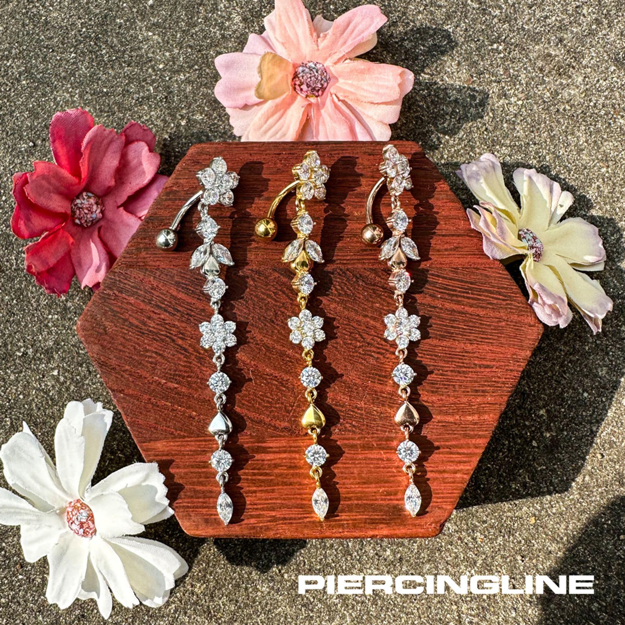 PIERCINGLINE Bauchnabelpiercing aus Chirurgenstahl mit Blumenranke - Bananabell Piercing in 3 stylischen Farben