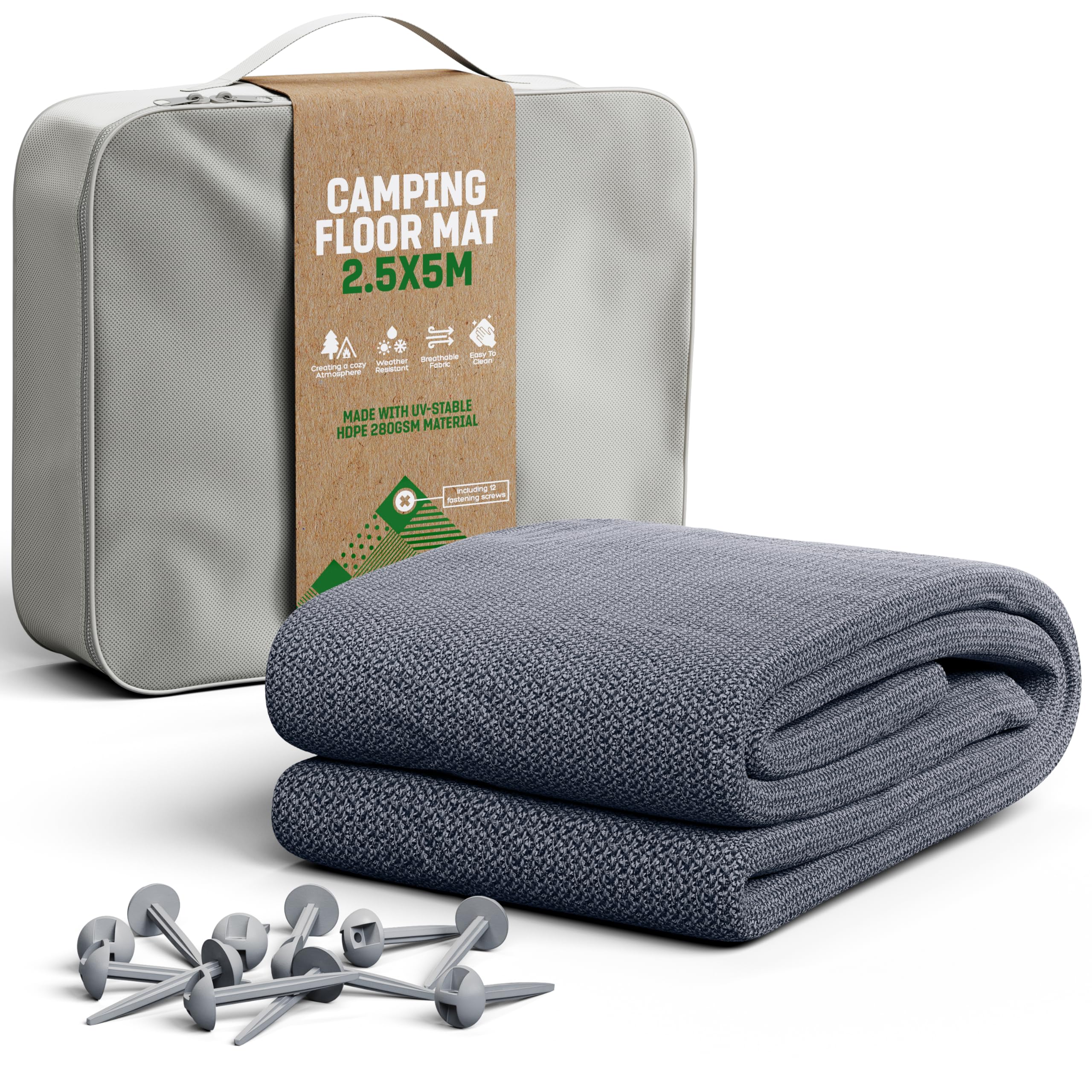 GardenGloss Awning Carpet 250x500 – Outdoor Camping Rug, Weatherproof – Camping Tent Carpet incl. 12 Pegs and Carry Bag — image 1