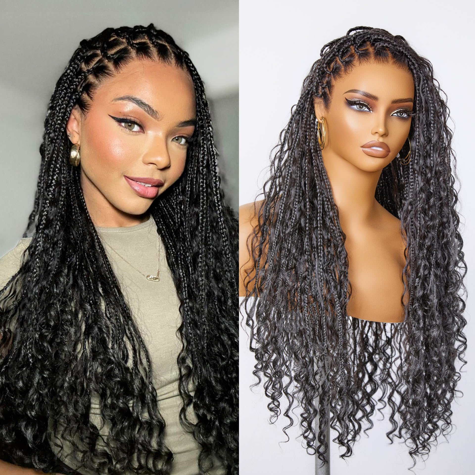 LUVME HAIR Readitress Real Full Lace Boho Braided Wigs Salon-Level 200% Density Human Hair Blended Synthetic Braids Flexi-Fit Invisi Drawstring Cap Bohemia Pre