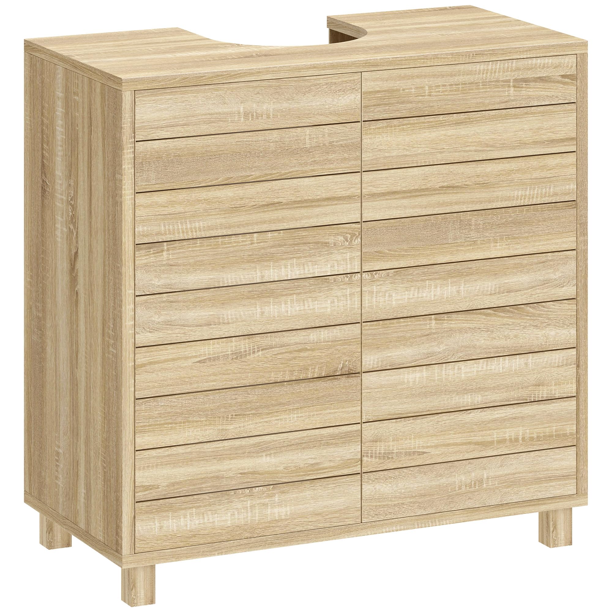 HOMCOM Mueble Bajo Lavabo, Mueble de Baño con Estante Ajustable, Puertas de Listones y Apertura por Presión, para Lavabo con Pedestal o Pared, 60x30x60 cm, Natural