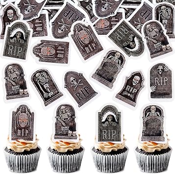 48Pcs Edible Tombstone Cupcake Toppers Edible Halloween Cake Decors
