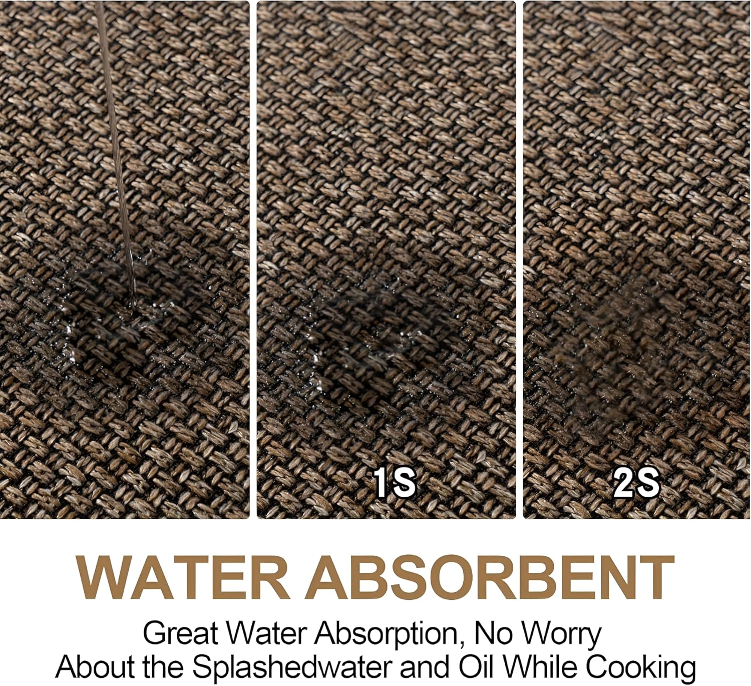 Set of 2 Kitchen Rugs and Mats - Rubber Backing Absorbent Kitchen Mats | Cushioned Non-Slip Rugs for Floor & Front of Sink – Brown, 17.3" X 47" + 17.3" X 30"