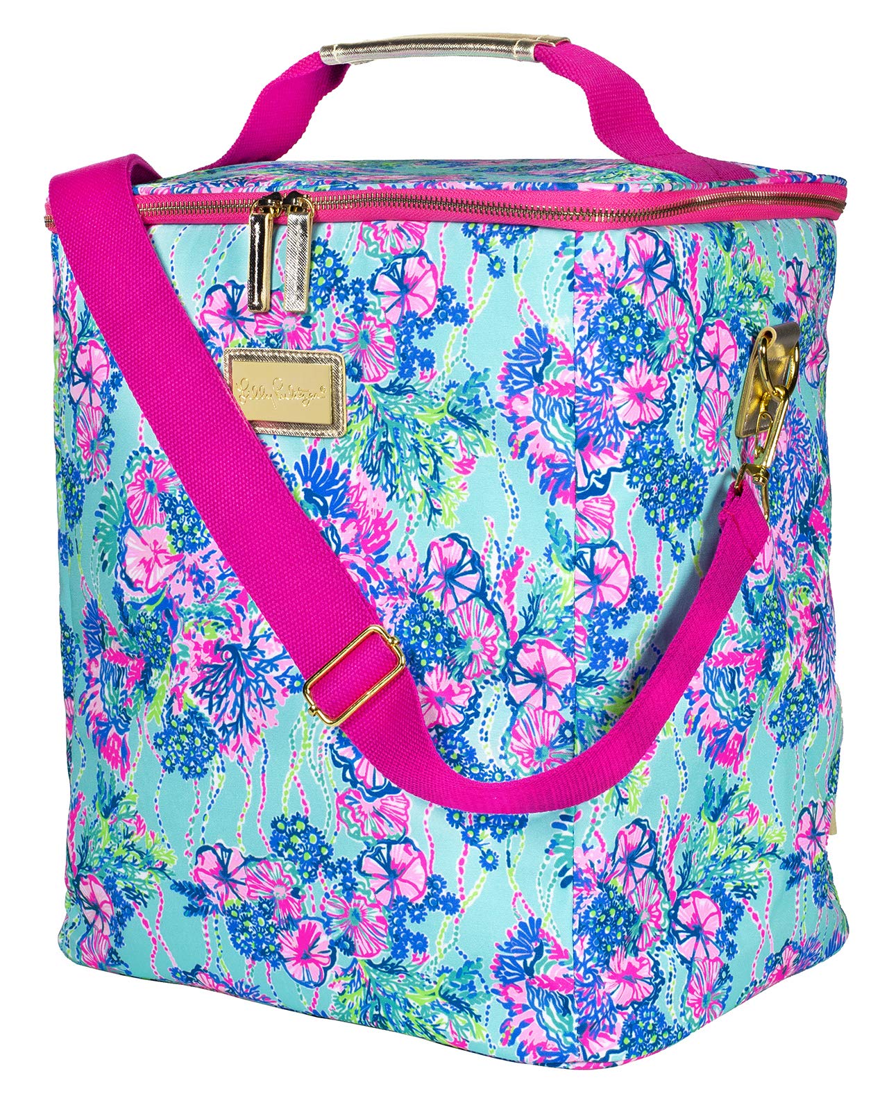 Lilly Pulitzer Insulated Wine Carrier Soft Cooler with Adjustable/Removable Strap and Double Zipper Close, Holds up to 4 Bottles of Wine, Beach You to It