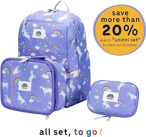 Miniatura 6 de uninni Lonchera aislada de unicornio para niños a partir de 3 años con almacenamiento resistente a fugas, bolsillo de malla, divisor extraíble para