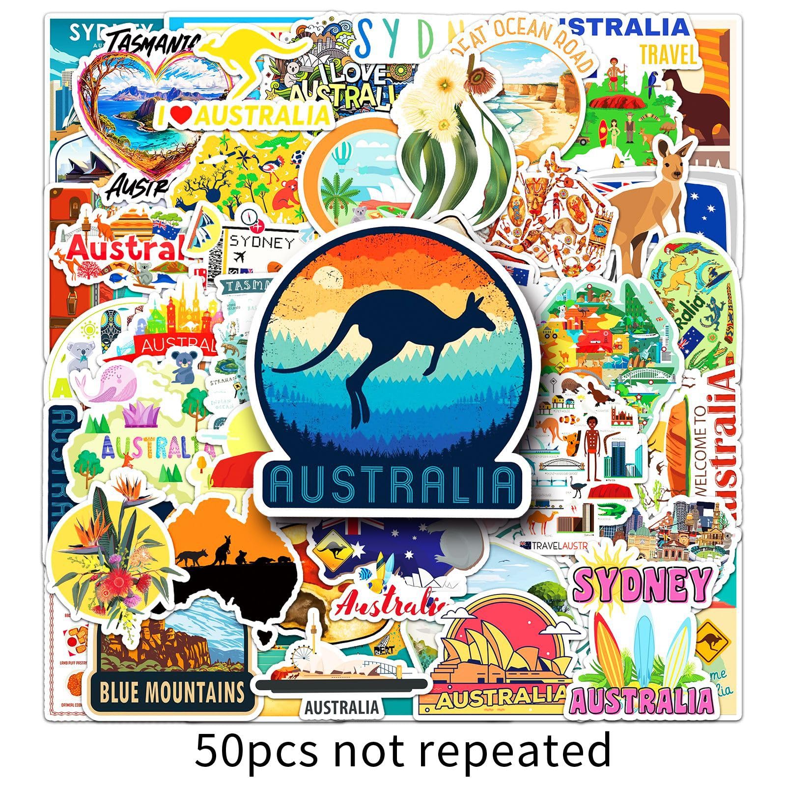 Australia Stickers 50Pcs Waterproof Cute Australian Landscape Sticker for Water Bottle Skateboard Computer Laptop Car Bike Luggage Phone Guitar,Vinyl Funny Travel Sticker for Adults Teens - Image 4