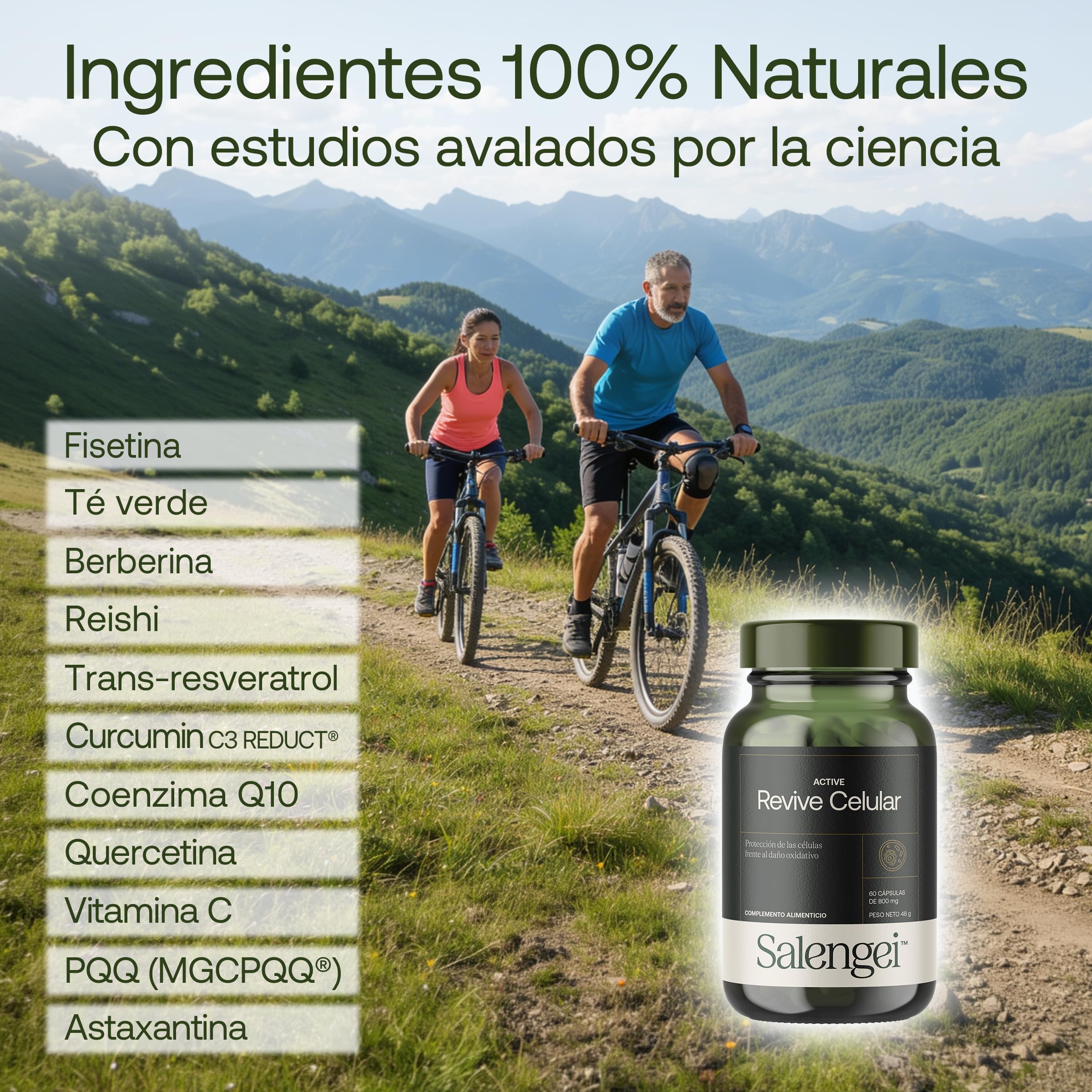 ACTIVE REVIVE CELULAR - Protección de las células frente al daño oxidativo | Fisetina, té verde, curcumina, reishi, resveratrol, quercetina, berberina, CoQ10, vitamina C, PQQ y astaxantina |