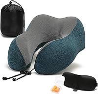 Vista 1 de Almohada de viaje, almohada de cuello 100% espuma viscoelástica con cómoda funda transpirable, kit de viaje en avión, almohada de enfriamiento