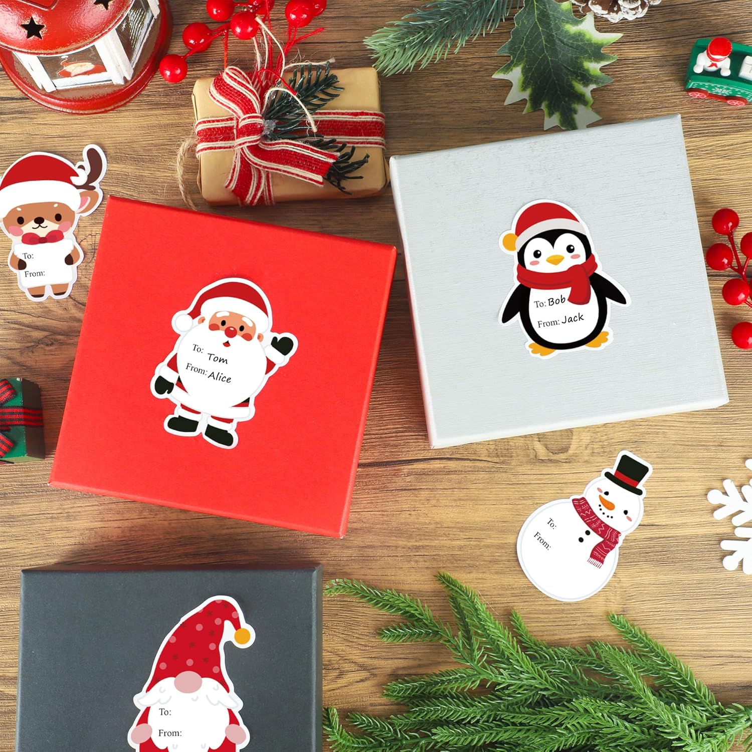 320 PCS Christmas Gift Tags Stickers 3.3" x 2.3" Xmas Labels Stickers Self-Adhesive Snowman Santa Claus Gingerbread Name Tags for Christmas Presents Gift Boxes Bags Wrapping Paper Decorations - Image 4