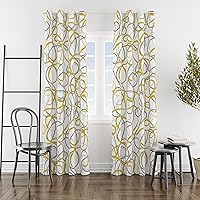 Vista 9 de Cortinas geométricas negras, grises y blancas, juego de 2 paneles de línea abstracta, patrón de arte moderno, tratamiento de ventana, oscurecimiento