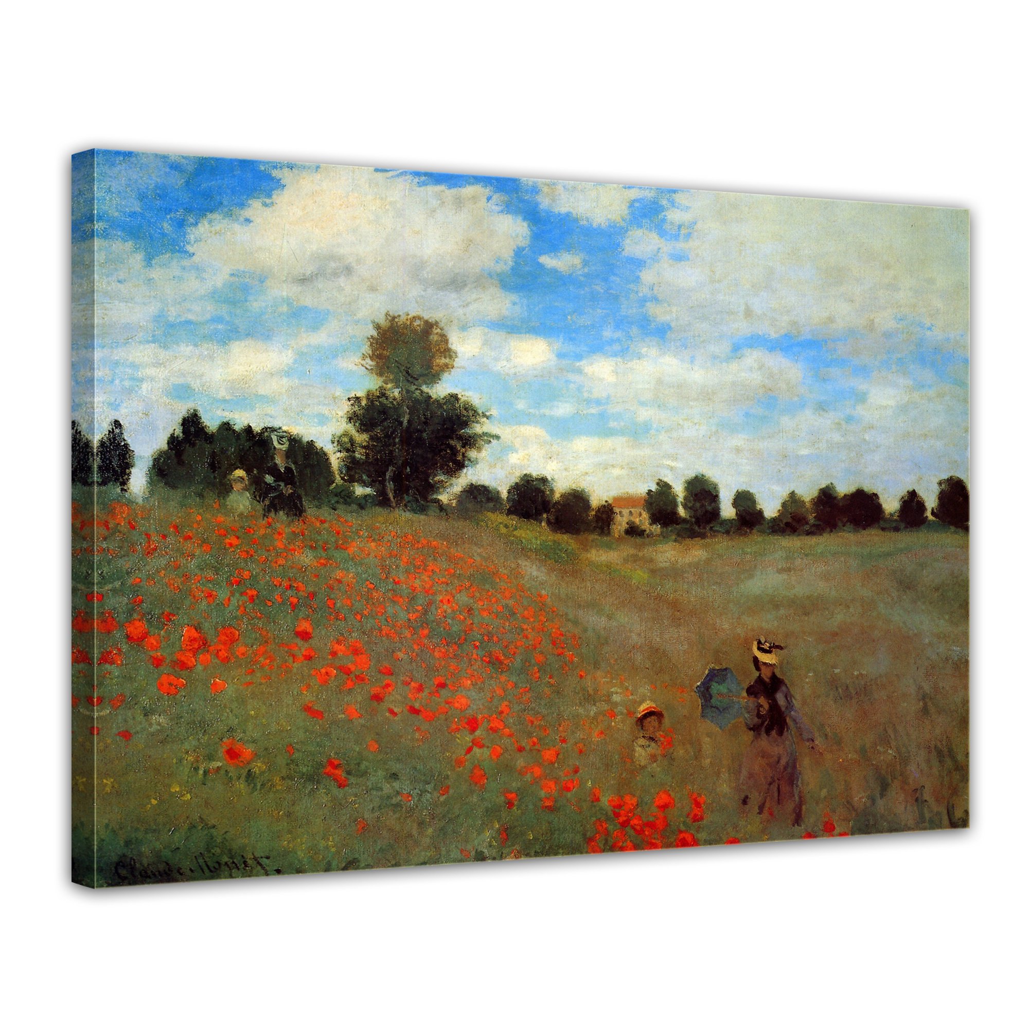 Bilderdepot24 Bild auf Leinwand | Claude Monet Mohnfeld bei Argenteuil in 80x60 cm als Wandbild | Wand-deko Dekoration Wohnung alte Meister | 180226-80x60
