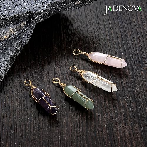 Miniatura 6 de JADENOVA Collar con colgante de piedras preciosas de cristal curativo con alambre completo envuelto en cadena de acero inoxidable de 18 pulgadas Gema