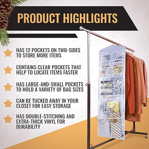 Miniatura 7 de Organizador grande de doble cara colgante bolsa de regalo y soporte de papel de seda (blanco)