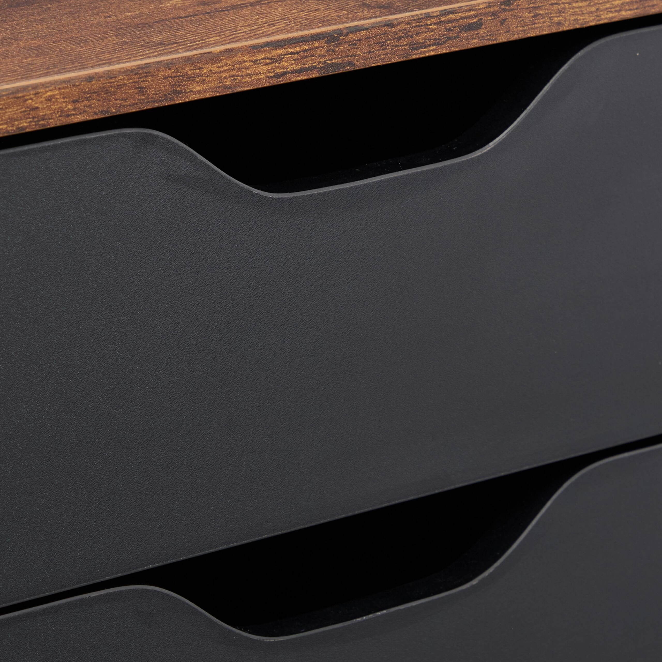 Relaxdays Mesa Impresora, 5 Cajones, 66,5x48x39,5 cm, Cajonera Oficina con Ruedas, Mueble Despacho, Negro/Marrón
