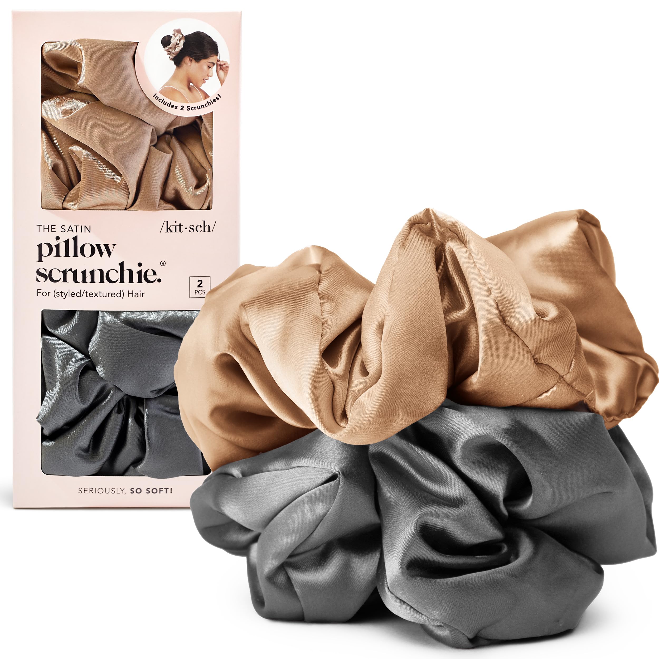 Kitsch Satin Pillow Scrunchies (2 Count, Black/Gold)