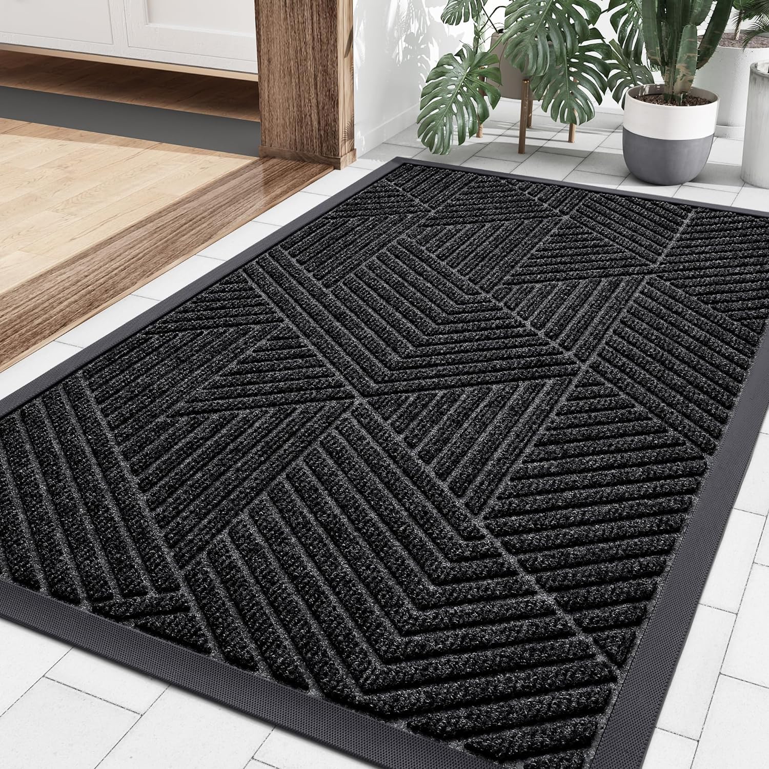 smiry Door Mat, Heavy Duty Door Matts Indoor Outdoor, Dirt Trapper Easy Clean Doormat