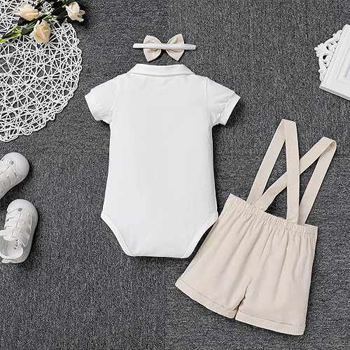 Miniatura 5 de IBTOM CASTLE Mameluco formal de primer cumpleaños para bebés, trajes de caballero, traje de boda, pastel, corbatín, bautizo, ropa