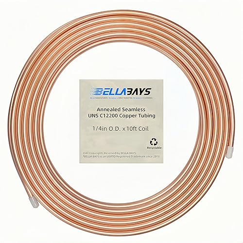 BELLA BAYS Tubo de cobre de 14 pulgadas de diámetro exterior x 0.188 pulgadas de diámetro interior x 10 pies, 99.9% C12200 ASTM B280 Refrigeración