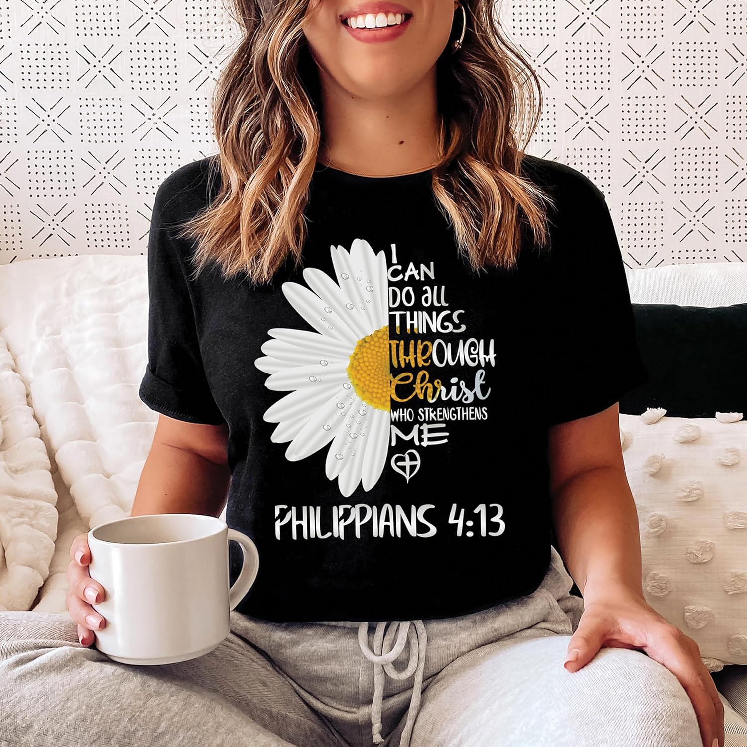 Love in Faith Christian Shirts for Women | I Can Do All Things Daisy | Faith Shirts for Women – Christian T Shirts - Image 2