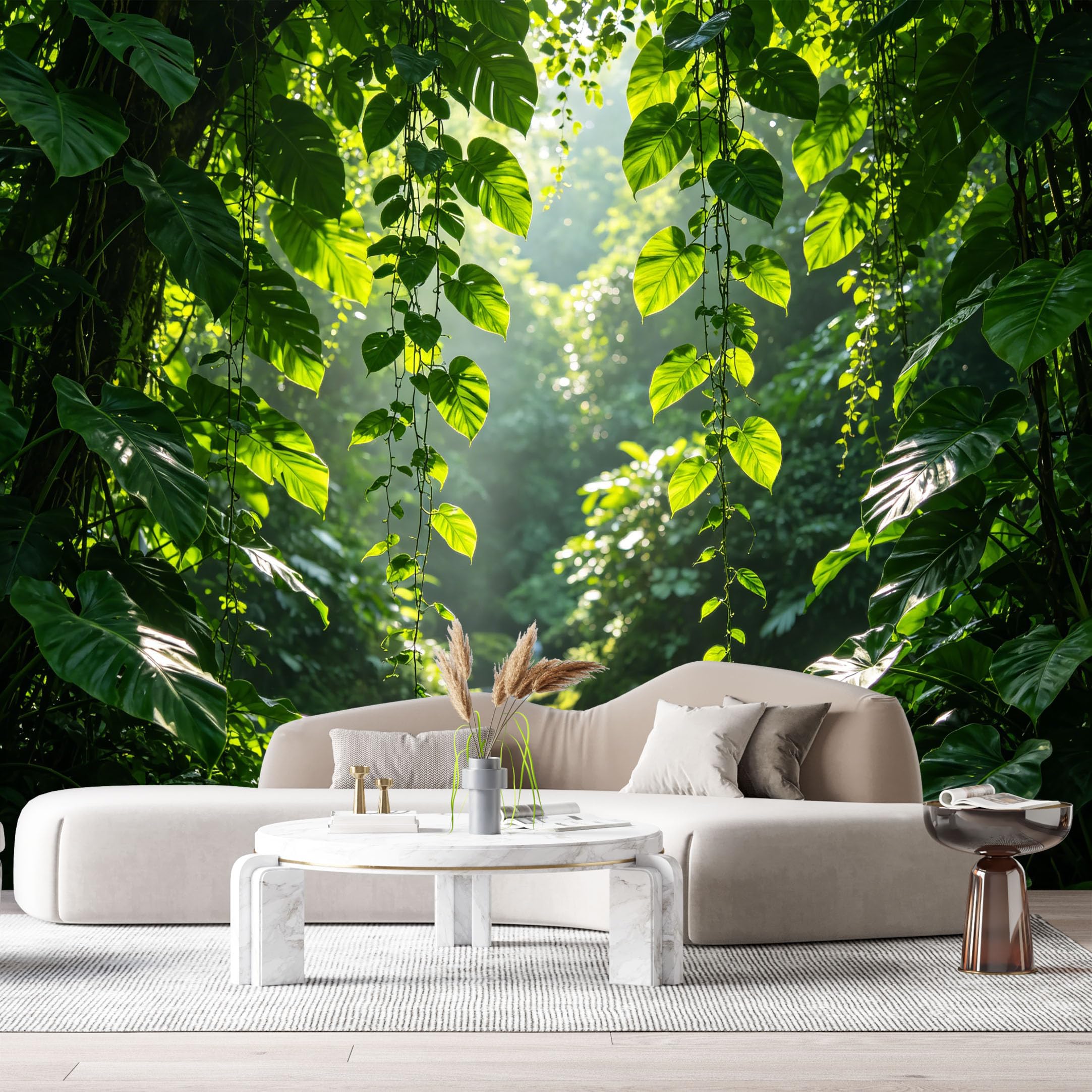 Custom Size Wall Murals Tropical Botanical Jungle Stream Sunlight Leaves SelfAdhesive Wall Fabric Removable Large Wallpaper for Photo Living Room Interior Decor