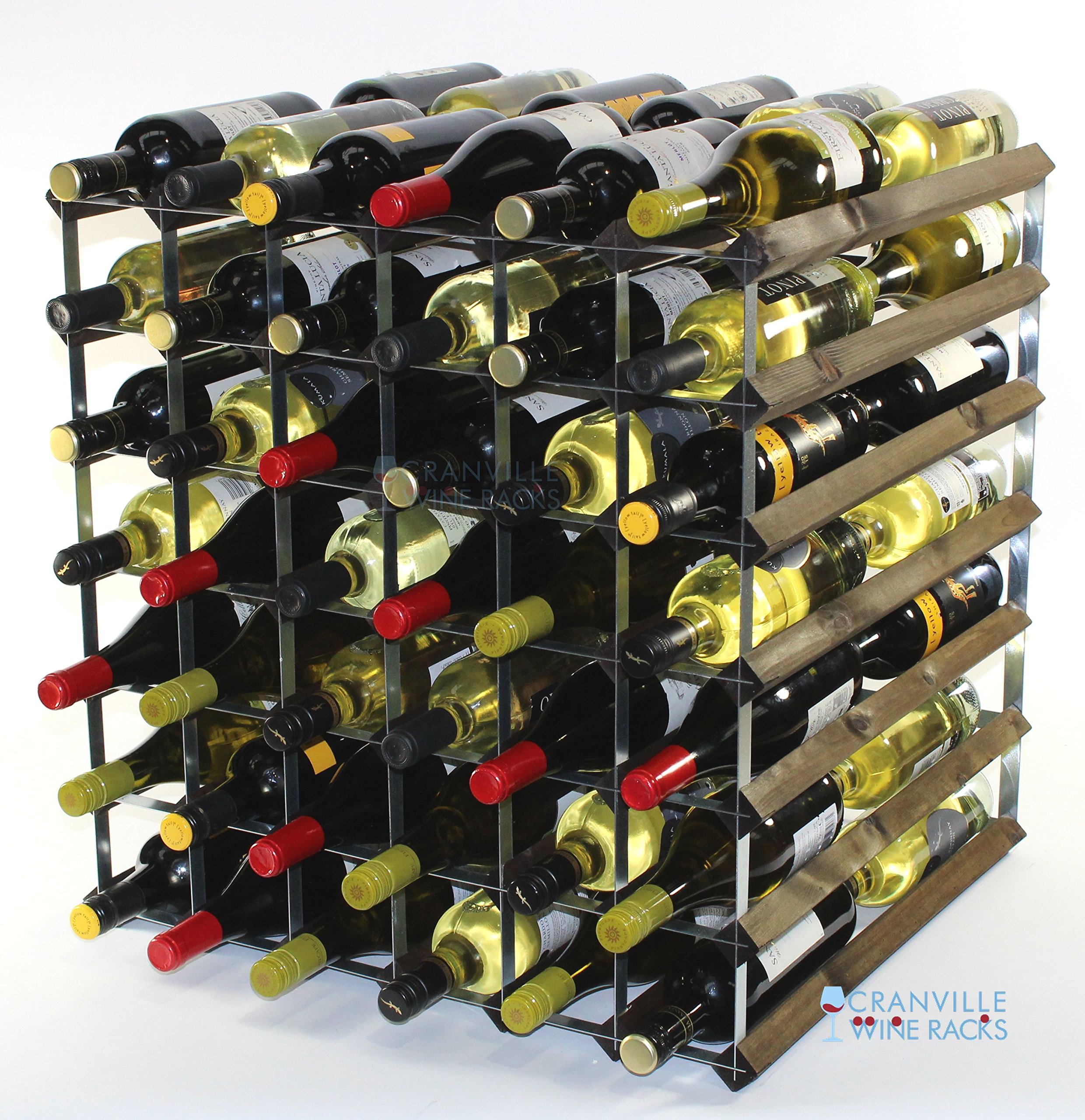 Cranville Wine Racks Brown Double Depth 84 Bottle Dark Oak Stained Wood And Galvanised Metal Wine Rack Ready Assembled