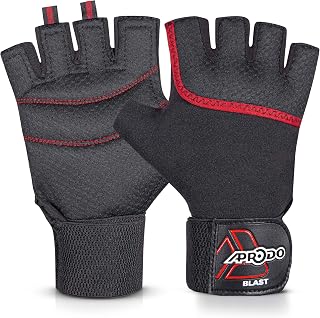Aprodo Neoprene Half Finger Workout Gym Gloves with Wrist Support Strap | 1 Pair - Free Size (Red-Black) | Fitness Gloves ... Price In India