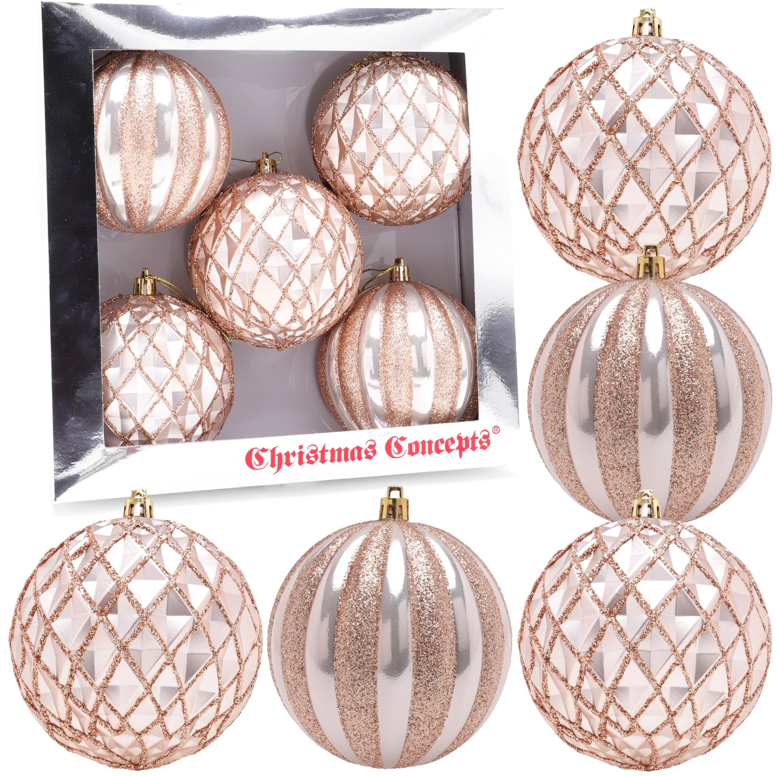 Christmas Concepts® Elegance Collection - Pack of 5-100mm (4") Champagne Luxury Decorated Large Baubles - Christmas Tree Hanging Decorations