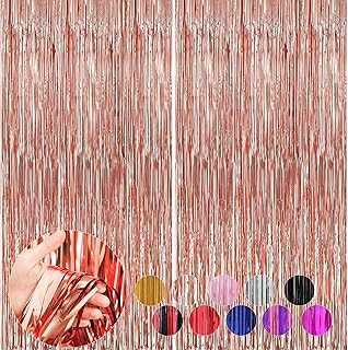 2 Pack Rose Gold Foil Fringe Curtains Streamers Party Decorations 3.3 x 8.2 ft, Tinsel Curtain Fringe Backdrop for Parties, Door Fringe Birthday Streamers, Photo Booth Backdrops, Party Decor