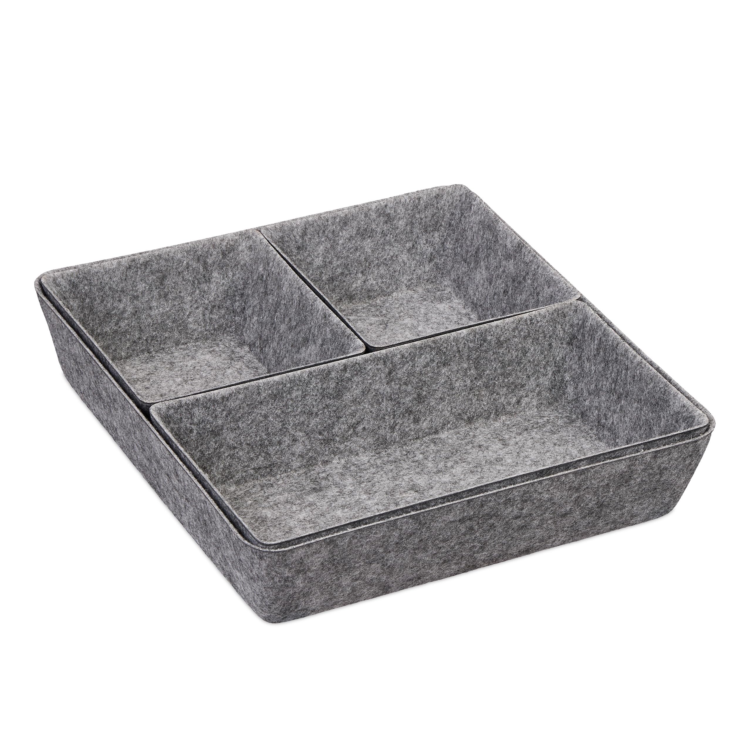 Relaxdays Organiseurs pour tiroirs, 4 Compartiments de Rangement pour Le Bureau, 3 Tailles, contenants en Feutre, Gris