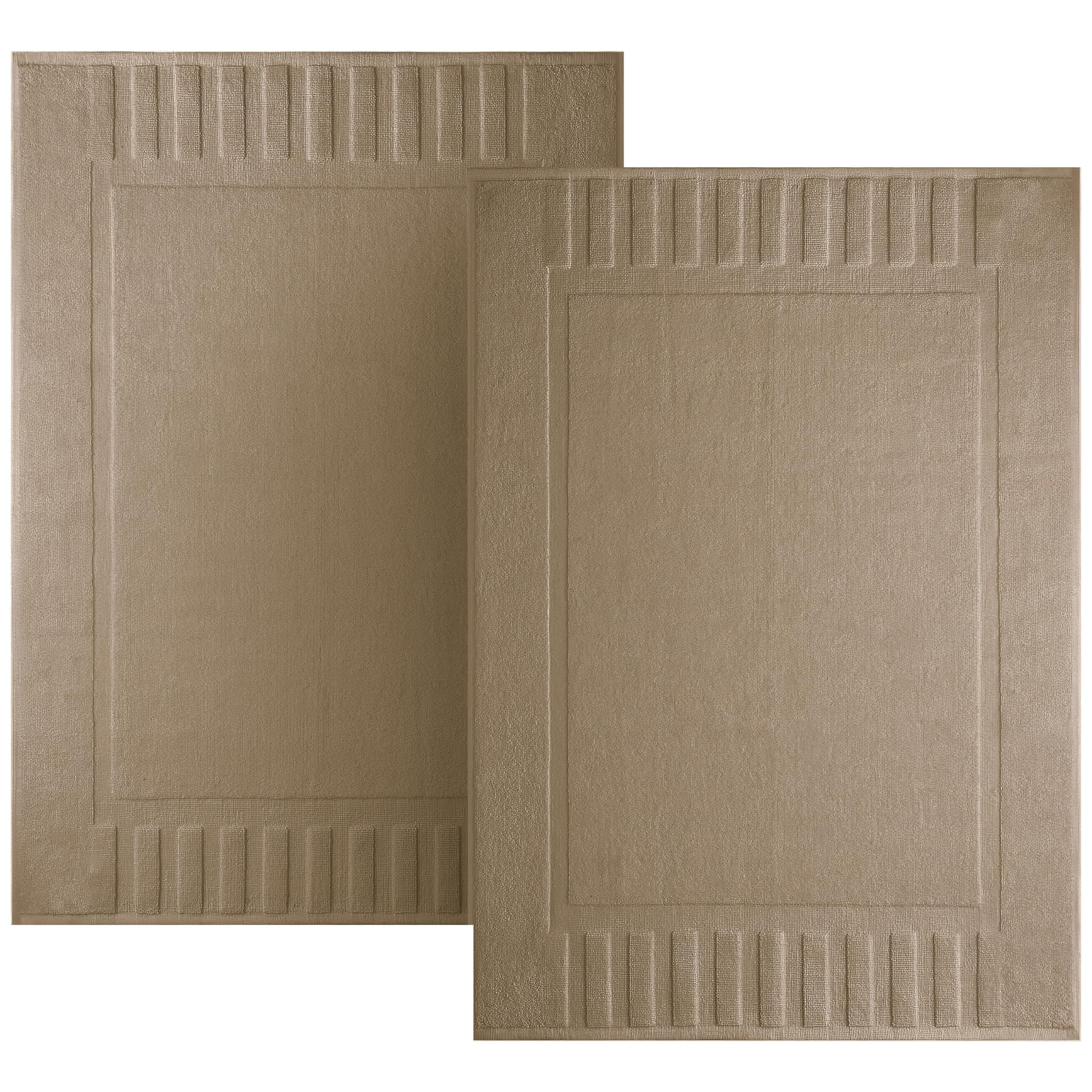 White Classic Luxury Bath Mat Floor Towel Set - Absorbent Cotton Hotel Spa Shower/Bathtub Mats [Not a Bathroom Rug] 22"x34" | 2 Pack | Taupe
