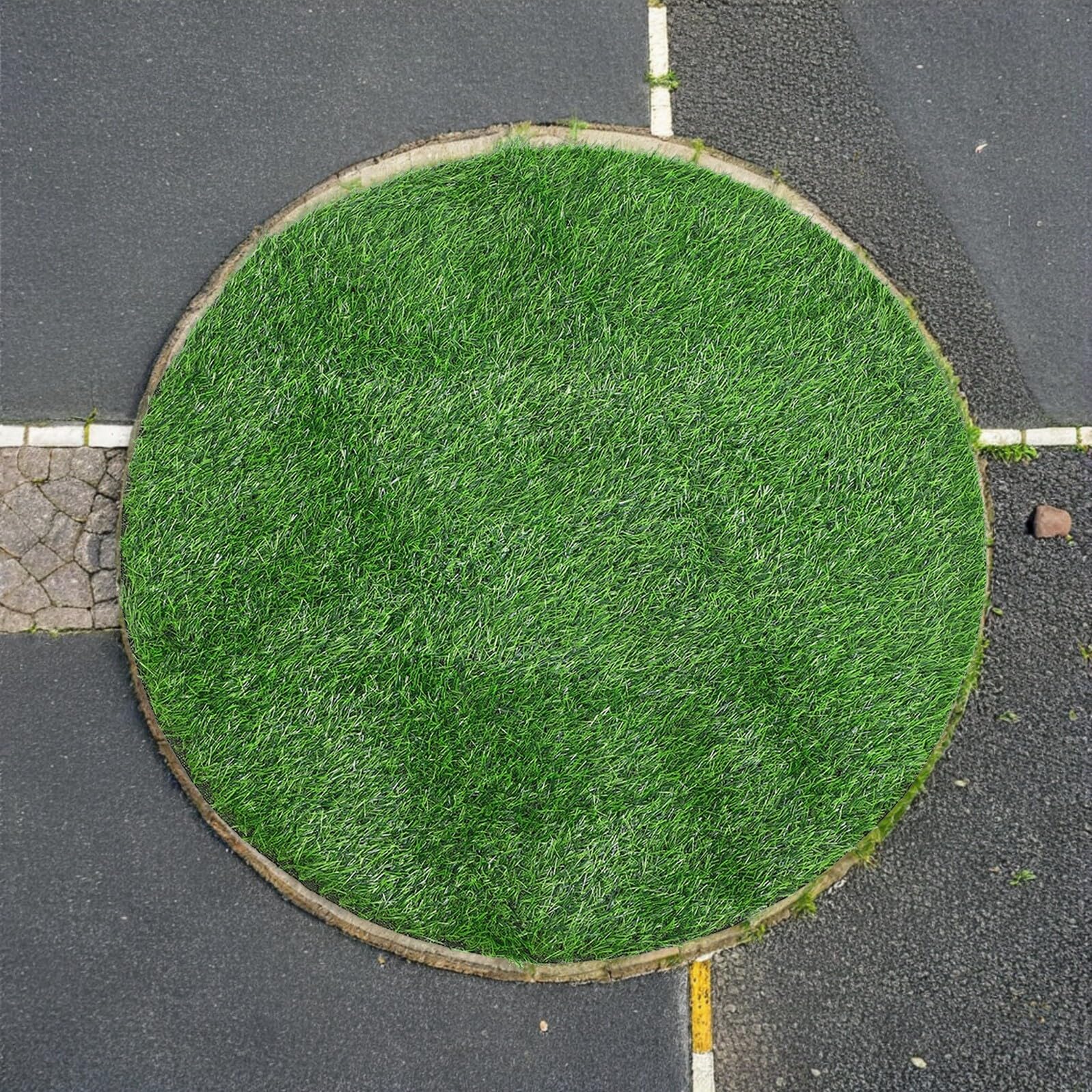 Okrągła mata ze sztucznej trawy 100 cm, grubość 2,5 cm, syntetyczny dywanik murawy na zewnątrz, patio, trawnik, ogród, dekoracja, pokrowiec na właz, sztuczny zielony dywan, trwały i łatwy do