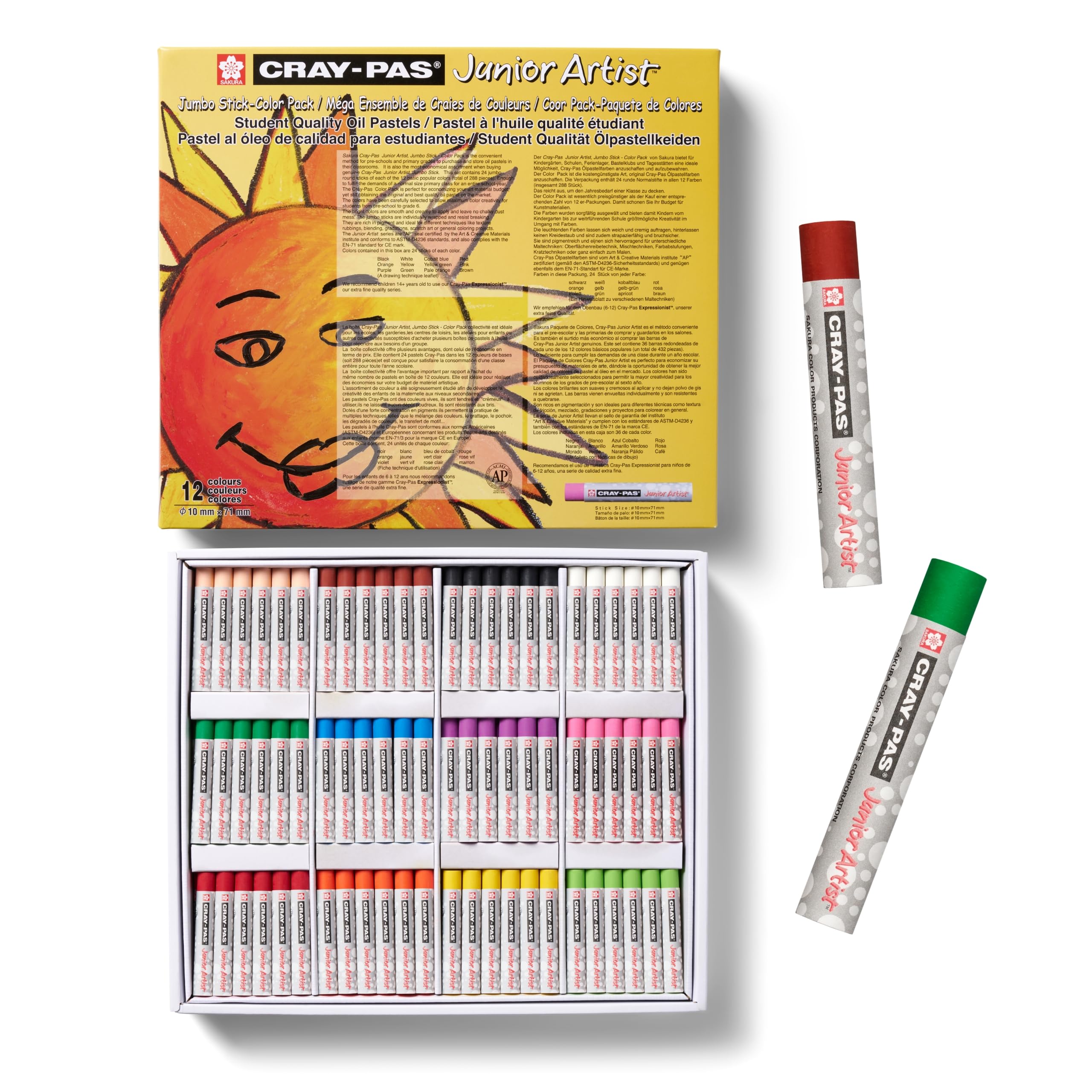 SAKURA Cray-Pas Junior Artist Jumbo Oil Pastel Colorpack, 288 Pc, Colors may vary, Count