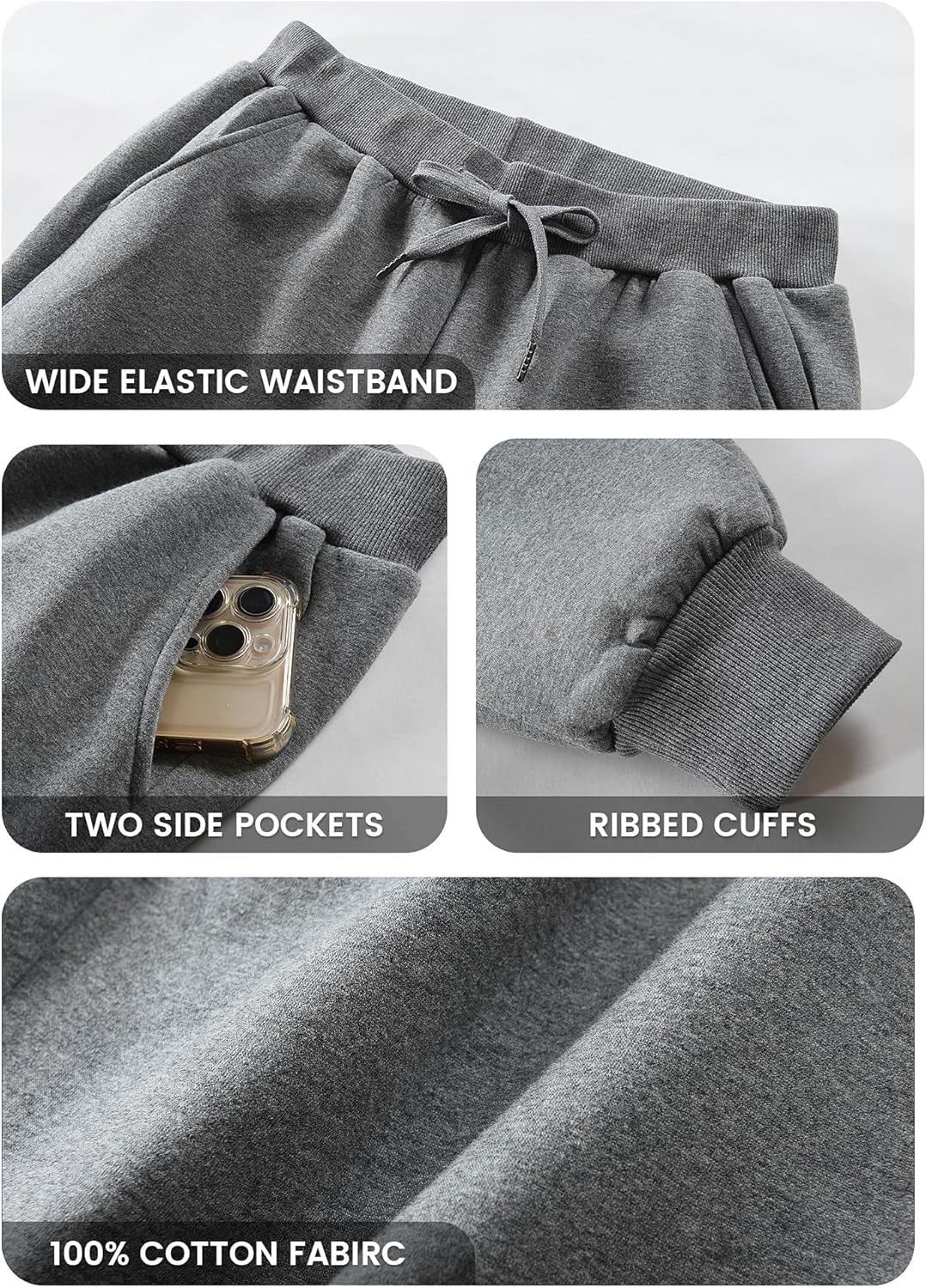 KOMANA Women's Sherpa Cotton Sweatpants High Stretch Warm Fleece Pants Drawstring with Pockets - Image 6
