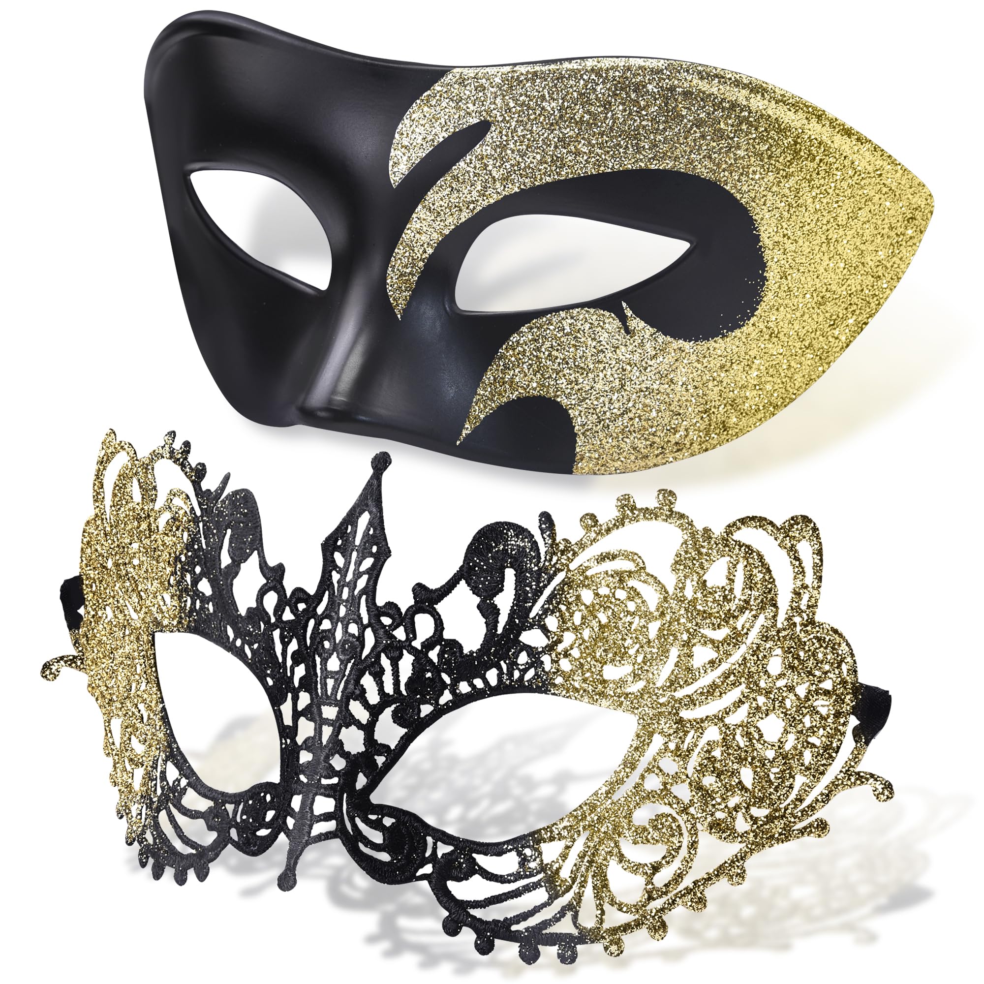 SIQUK 2 Pieces Venetian Masquerade Masquerade Mask Venetian Lace Mask for Women Men