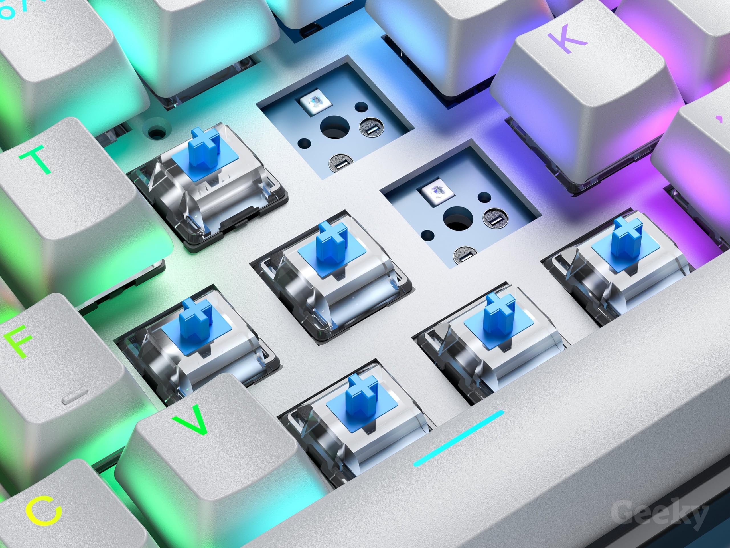 Geeky GK80 Tenkeyless, tastiera meccanica da gioco, 87 tasti, retroilluminazione a LED RGB multicolore per PC/Mac Gamer, layout americano ANSI, nero, blu meccanico