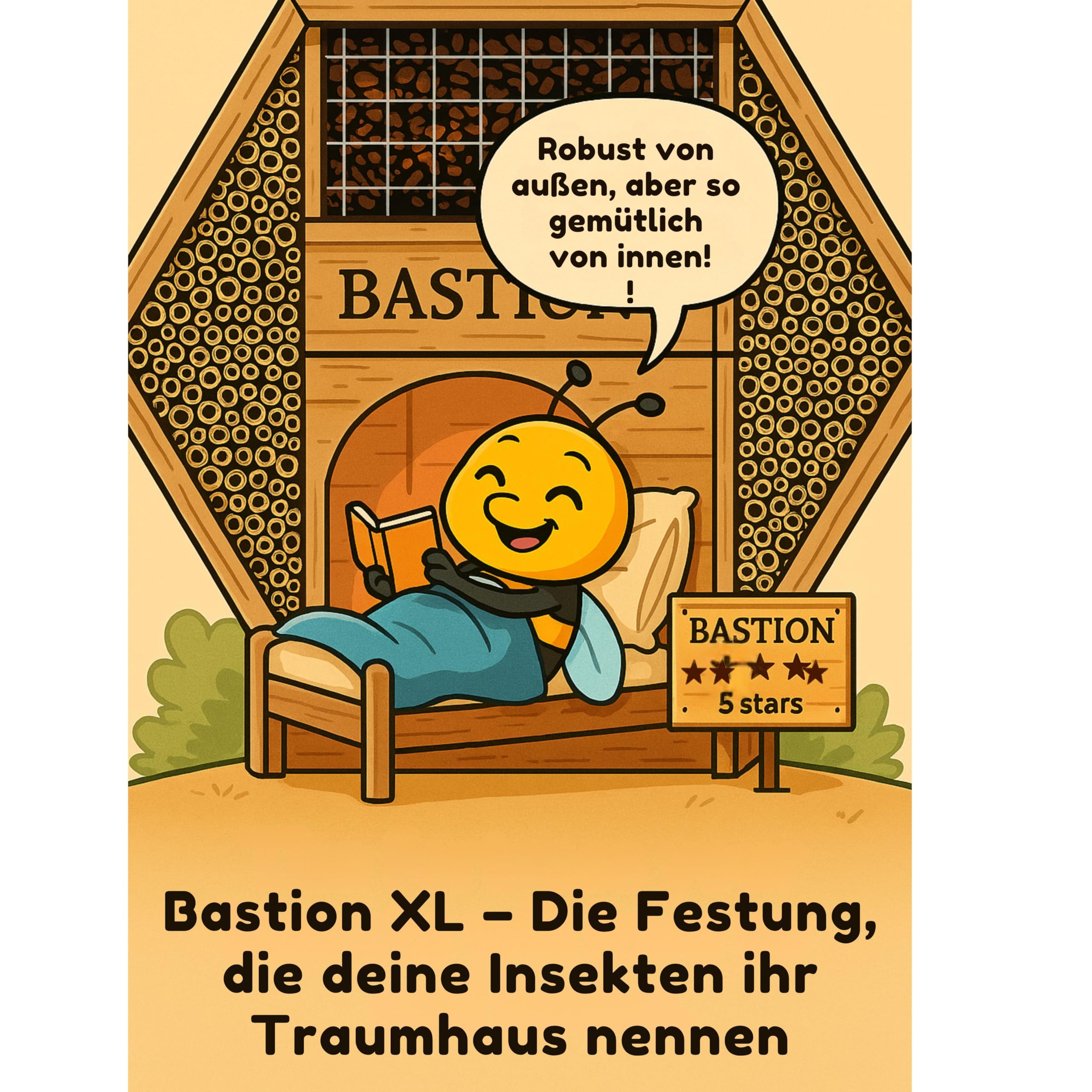 Dokkodo Insektenhotel Bastion XL – Bienenhotel aus europäischem Holz – 46,5 × 8 × 40 cm – Wetterfest & handgefertigt – Für Wildbienen im Garten