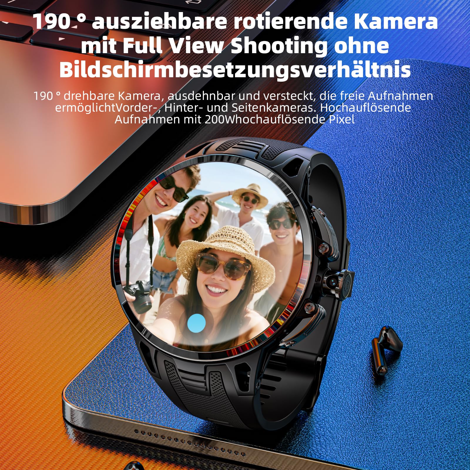 LOKMAT Reloj inteligente Android 4G, pantalla AMOLED de 1,75 pulgadas, 3 GB+32 GB, rastreador de actividad deportiva para hombres y mujeres, con ranura para tarjeta SIM, cámara giratoria, GPS, NFC