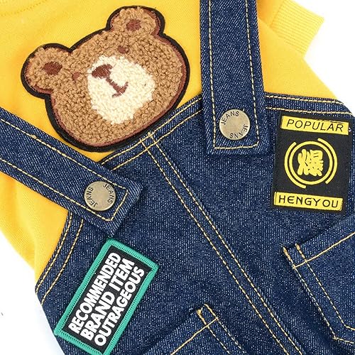 Miniatura 6 de SELMAI Trajes de perro para perros pequeños, camisas de primavera, pantalones de mezclilla con peto, 2 bolsillos, ropa de una pieza para gatos,