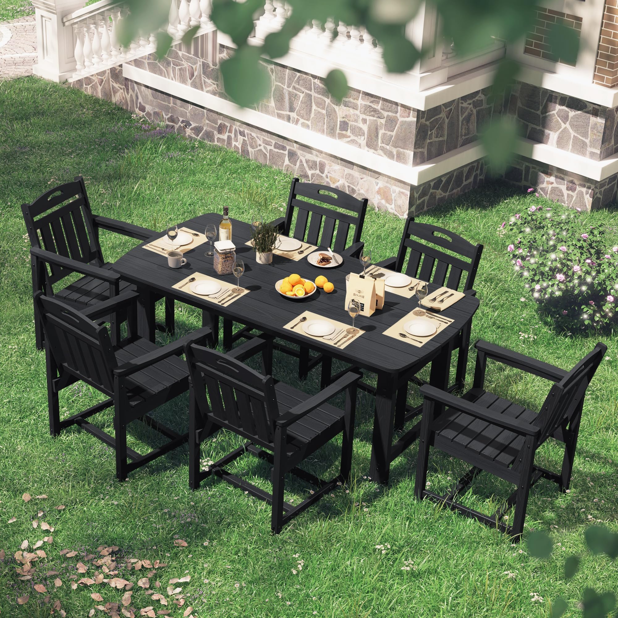 Suunyn HDPE Outdoor Dining Set, Patio Table and Chairs Set, All-Weather 7-Piece — product photo