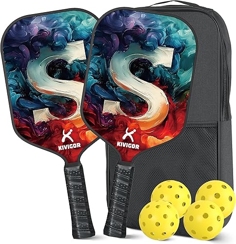 Pickleball Paddles Set of 2, Carbon Fiber Surface, Polypropylene Honeycomb Core, Lightweight Pickleball Rackets Pickle Ball Paddle Set 2 Pack
