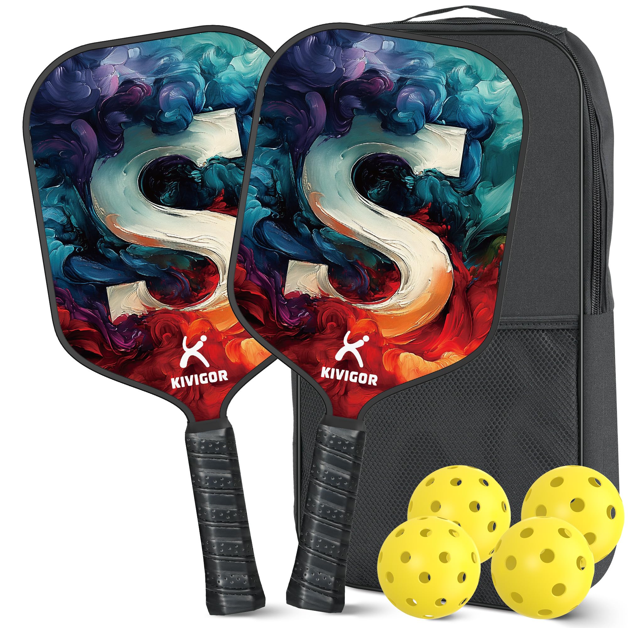 KIVIGOR Pickleball Paddles Set of 2, Carbon Fiber Surface, Polypropylene Honeycomb Core, Lightweight Pickleball Rackets Pickle Ball Paddle Set 2 Pack